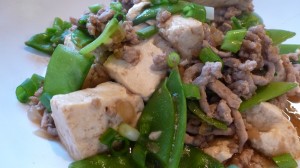 Tofu with Spicy Pork and Snow Peas